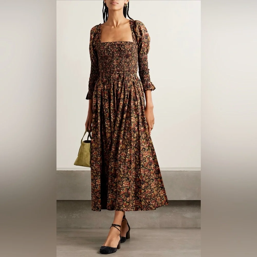 Dôen - Bijou shirred floral-print organic cotton-voile midi dress - Picture 4 of 4